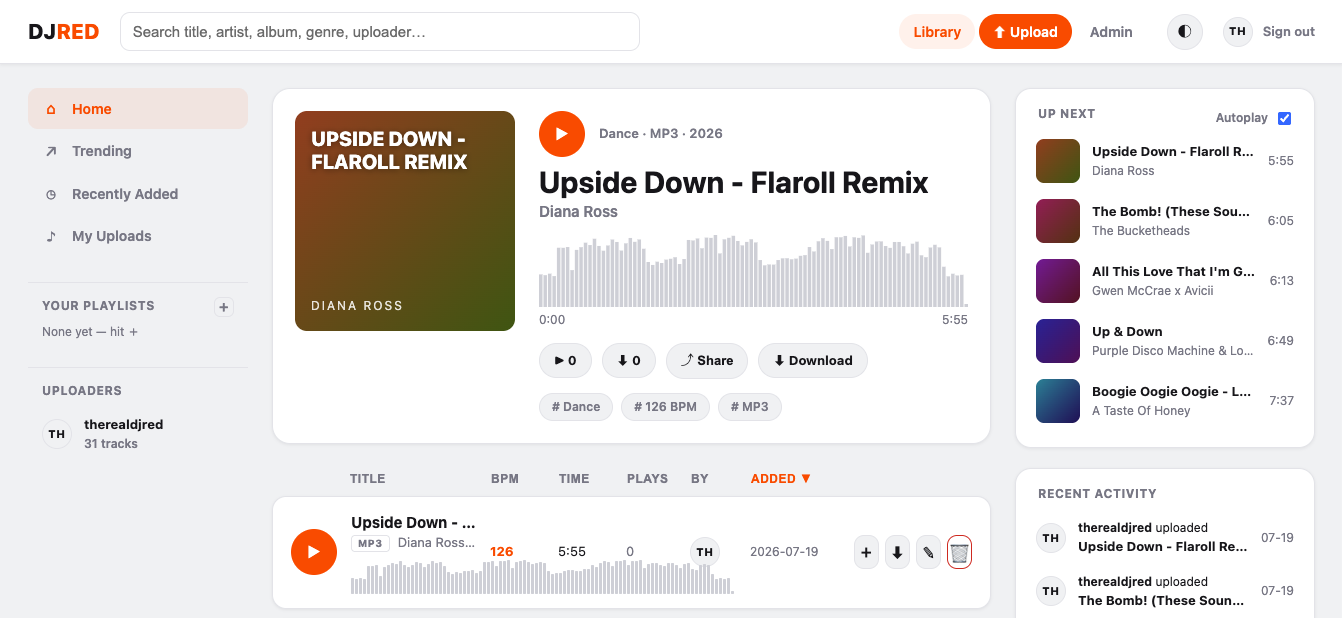Screenshot of the DJ Music library interface