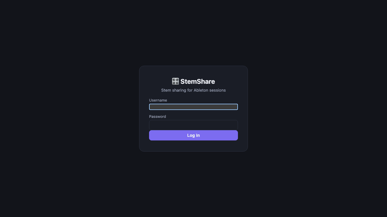 Screenshot of the StemShare Ableton stem-sharing interface